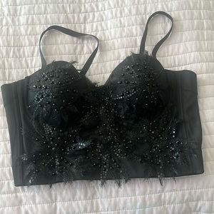 Black beaded crop top